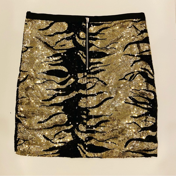 BLACK COLLECTION Mini Skirt Black Gold Tiger Print Celebrity Luxury Style - Picture 6 of 14